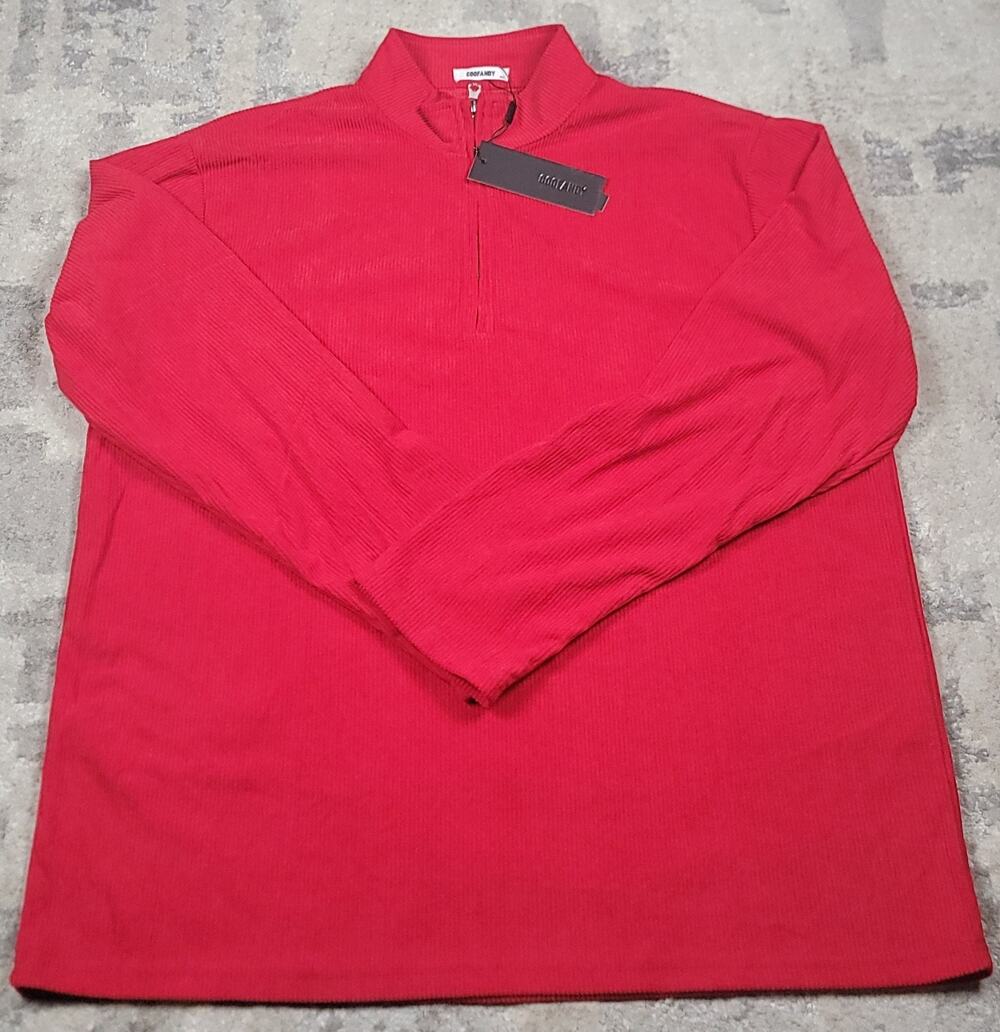 NWT Coofandy Men's Red Corduroy Quarter-Zip Pullover Long Sleeve Shirt Sz 2XL